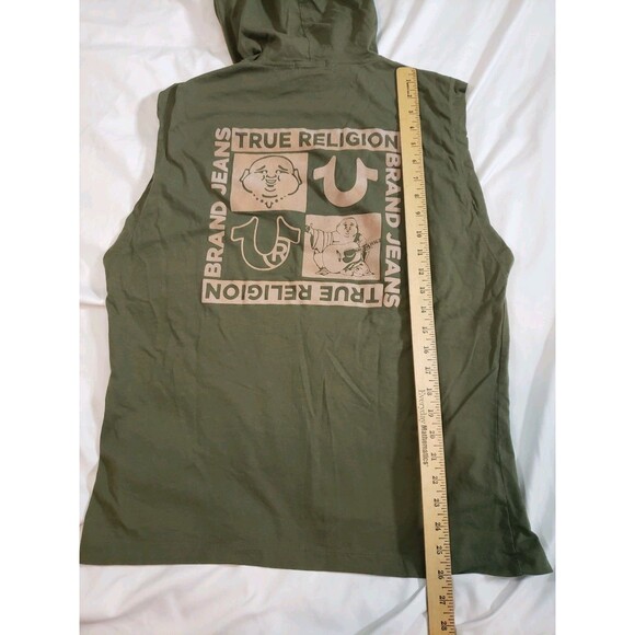 TRUE RELIGION Horseshoe Box Sleevelesss Hoodie Tank Mens Medium Dark Green - Picture 9 of 9